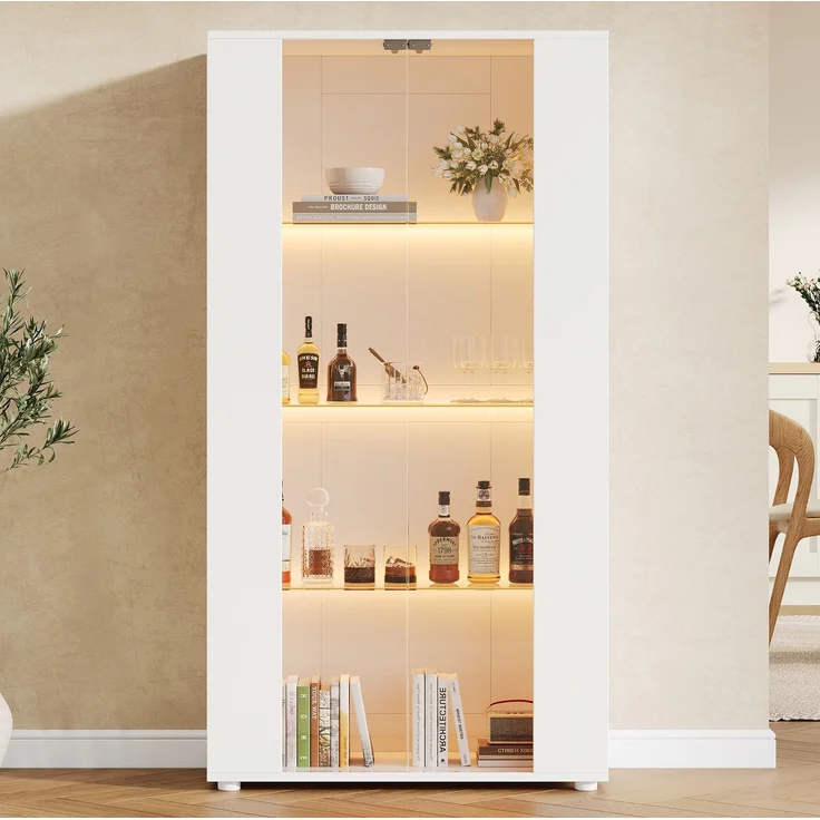 DESVIAE Vitrine Weiß aus Spanplatte/Glas – 80x150x36 cm – 2 Glastüren, LED-Beleuchtung – Bild 5