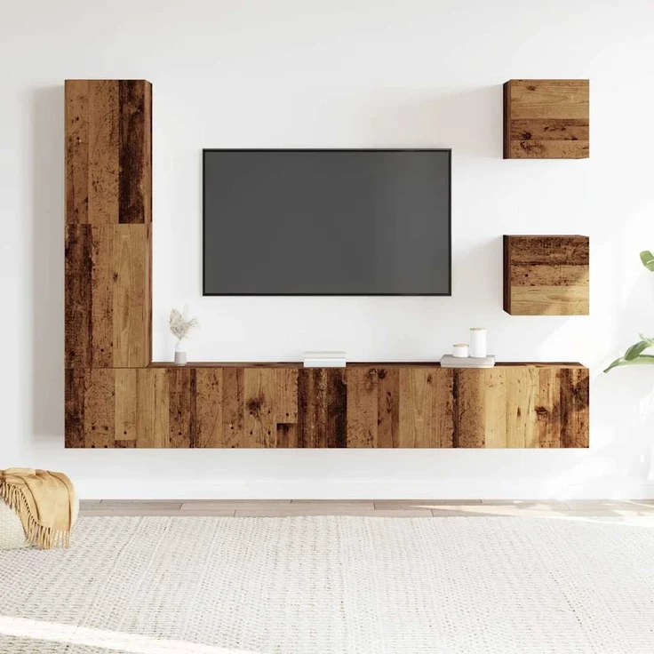 vidaXL 5-tlg. TV-Schrank-Set Wandmontage Altholz-Optik Holzwerkstoff 3329201 – Bild 2