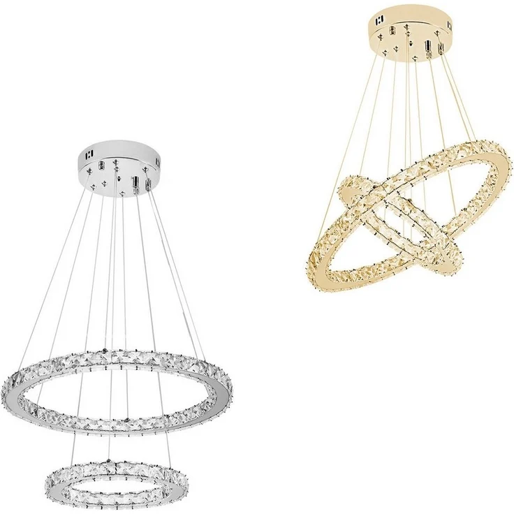 FIVMEN LED Deckenleuchte Pendelleuchten 48W/72W/96W Hängelampe Kronleuchter Dimmbar, LED fest integriert, Kristall Hängeleuchte 2 Ringe/3 Ringe – Bild 5