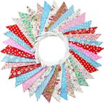 G2PLUS Süße Beidseitig Wimpel Girlande, 10M Bunting Wimpelkette Rot und Blau Stoff Stoffgirlande mit 36 STK Farbenfroh Wimpeln für Hochzeits Geburtstag Party