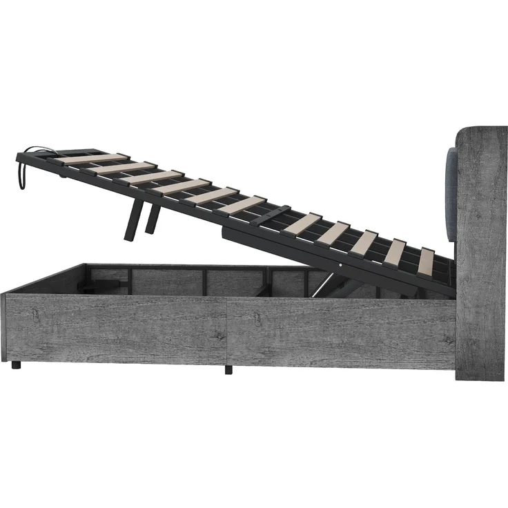 Merax Doppelbett, 180 x 200 cm, Holzbett, Hydraulisches Bett, Kopfteil mit Stauraum, Ausgestattet mit USB-Anschluss und Tape-C-Steckdose, (ohne Matratze) Grau – Bild 8
