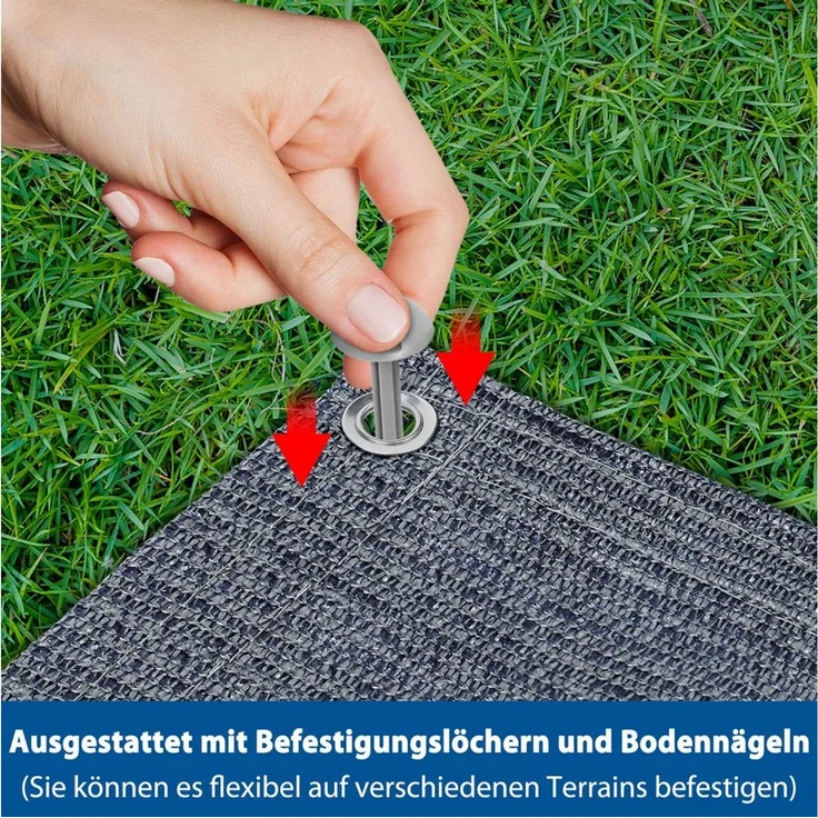 FIVMEN Outdoorteppich Vorzeltteppich Camping Matte HDPE Markisenteppich Bläulich-grau, 2x2m, mit Aluminiumschlaufen Zeltunterlage+Tragetasche Verschiedene Größen – Bild 2