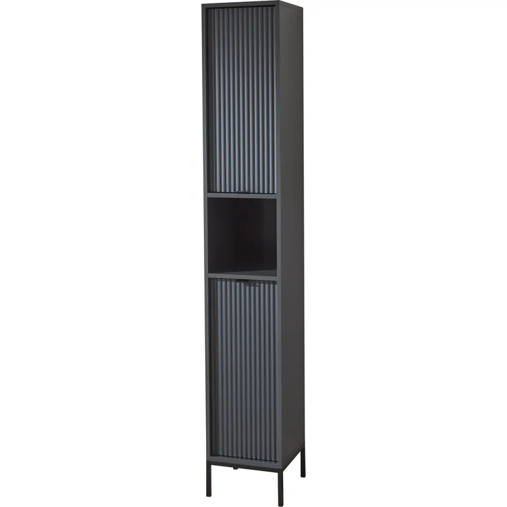 Hochschrank >Lucera< in Grau aus Grau matt MDF Tiefzieh - 32x192x32cm (BxHxT)