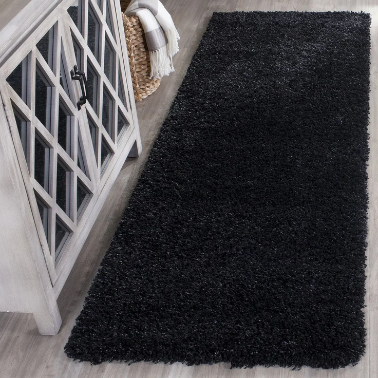 SAFAVIEH Zottelig Teppich für Wohnzimmer, Esszimmer, Schlafzimmer - California Shag Collection, Hoher Flor, Schwarz, 69 X 213 cm