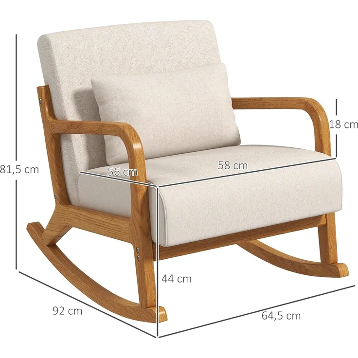 HOMCOM Schaukelstuhl Schwingsessel Relaxsessel mit weicher Polsterung (Schaukelsessel, 1 St), für Schlafzimmer, Wohnzimmer, Creme – Bild 3
