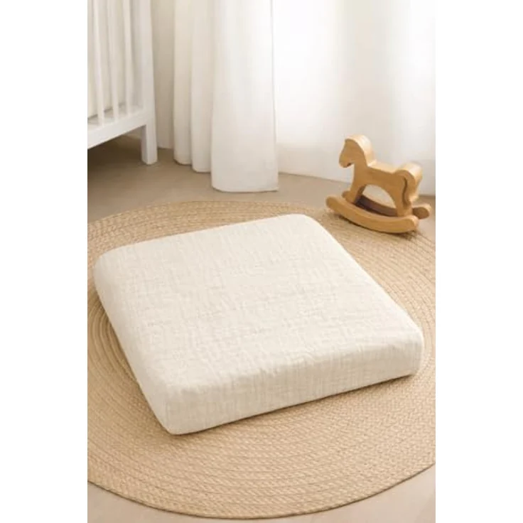 Wickelauflagenbezug 100% Baumwolle Musselin Bezug für Wickelauflage 85x75 und 75x75 cm – weicher Wickeauflagenüberzug, atmungsaktiv & waschbar CREME – Bild 4
