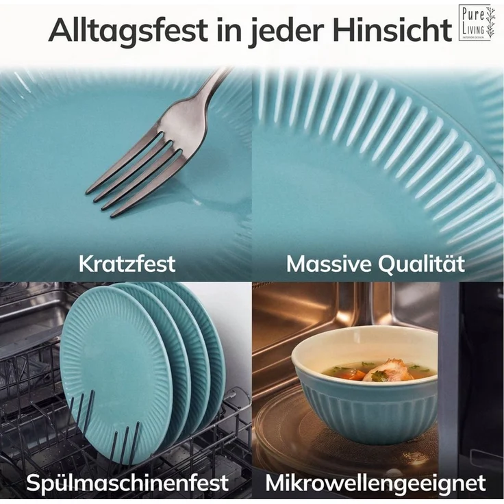 PURE LIVING INTERIOR DESIGN Geschirr-Set Hygge, 6er-Set Müslischalen, 16 cm, Riffelstruktur, Grün (6-tlg), 6 Personen, Steingut – Bild 4