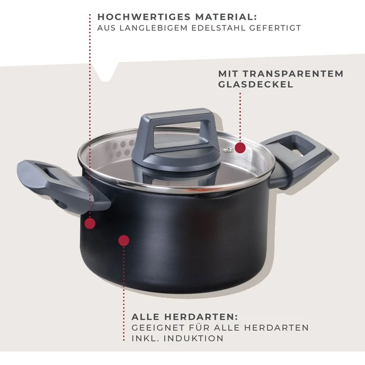 FACKELMANN Topf-Set Statement, Aluminium (Set, 7-tlg), Deckel mit Abgießfunktion – Bild 2