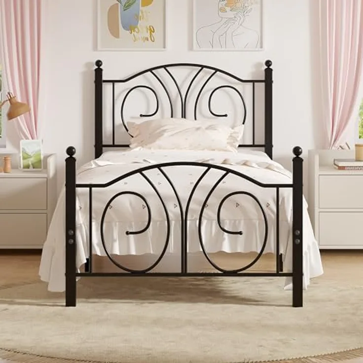 VECELO Bettrahmen 90 x 200 cm, Metallbett mit Hohem Kopfteil und Fußteil, Moderner Minimalistischer Jugendbett für Schlafzimmer Gästezimmer Viel Stauraum unter dem Bett, Schwarz