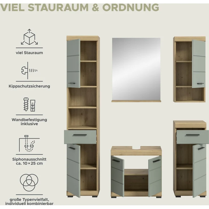 Xonox Scout Badkombination (B/H/T: 164x191x34 cm) in Salbei und Artisan Eiche Nachbildung – Bild 12