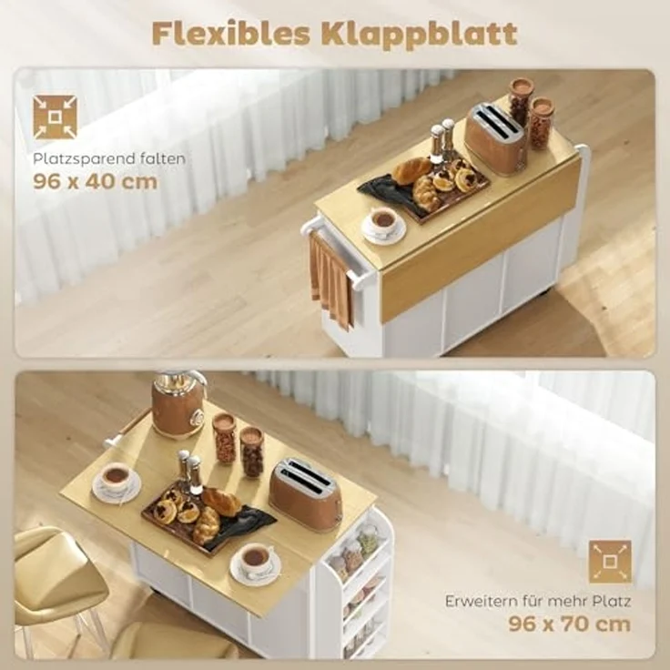 HOMCOM Servierwagen Küchenwagen, (Küchenrollwagen, 1 St, Küchenwagen auf Rollen), mit Rollen, Handtuchstange, Weiß – Bild 4