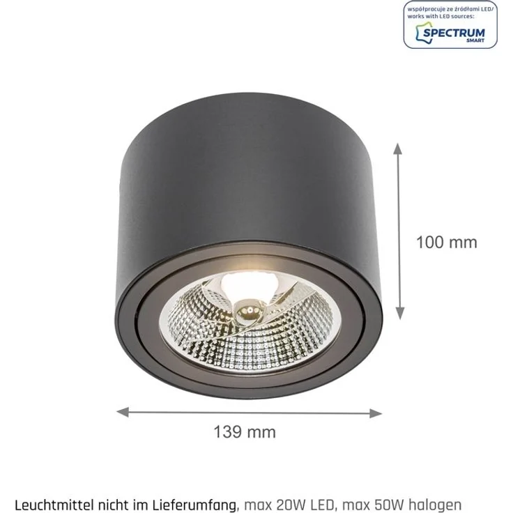 Deckenspots schwarz D-139mm AR111 GU10 IP20 rund schwenkbar – Bild 2