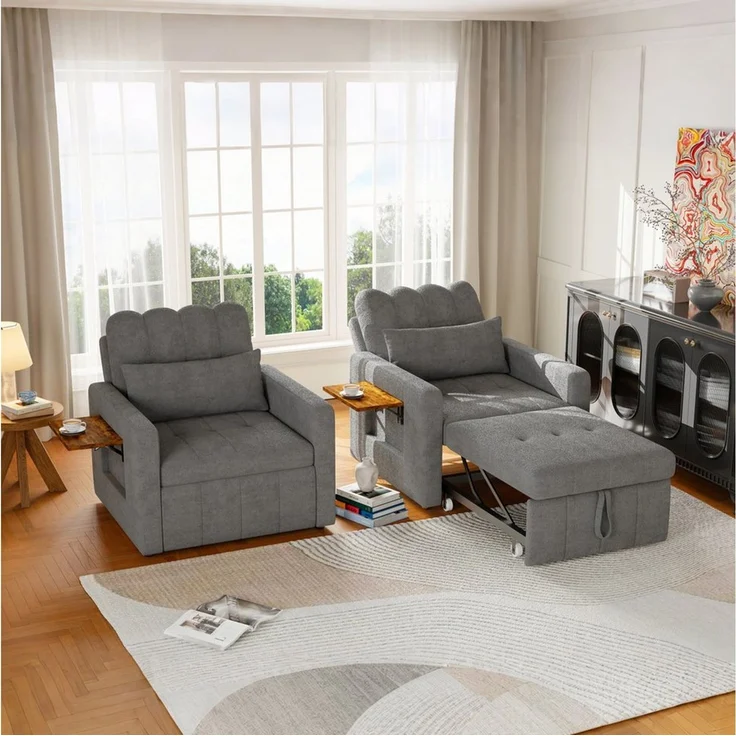 Simurq Relaxsessel Klappbarer Sessel, Chenille Schlafsessel, vielseitiger Einzelsessel, bequemer Fernsehsessel, mit Tischchen & Rollen für Wohnzimmer – Bild 2