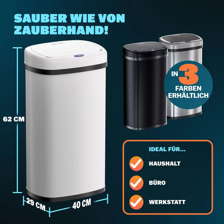 MONZANA® Mülleimer mit Sensor Küche 50L Weiß – Bild 4