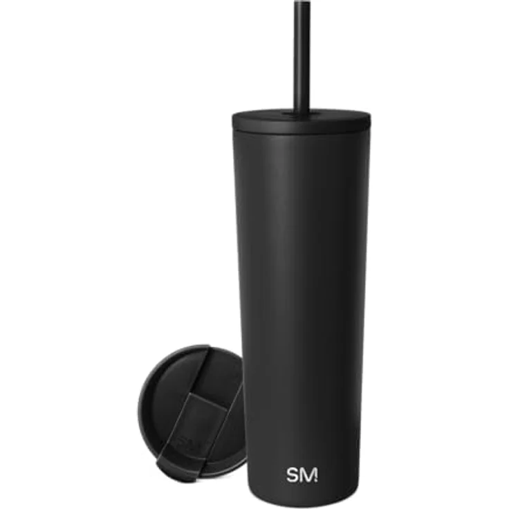 Simple Modern Thermobecher mit Strohhalm und Deckel | Trinkbecher mit Henkel Wiederverwendbare Edelstahl | Geschenke für Frauen und Männer | Classic | 830ml | Midnight Black – Bild 1