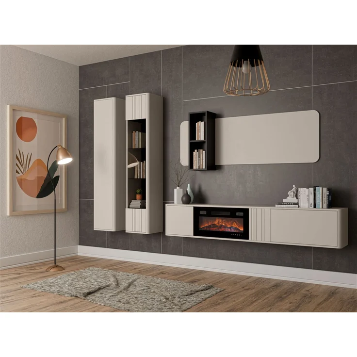 Wohnwand Poksin I (Farbe: Cashmere / Schwarz) – Bild 1