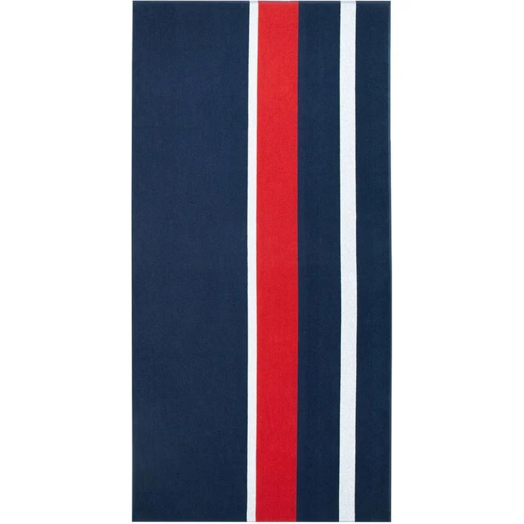 ZOLLNER Strandtuch, Glattvelours (1-St), 100 x 200 cm, 100% Baumwolle, blau-weiß-rot gestreift – Bild 1