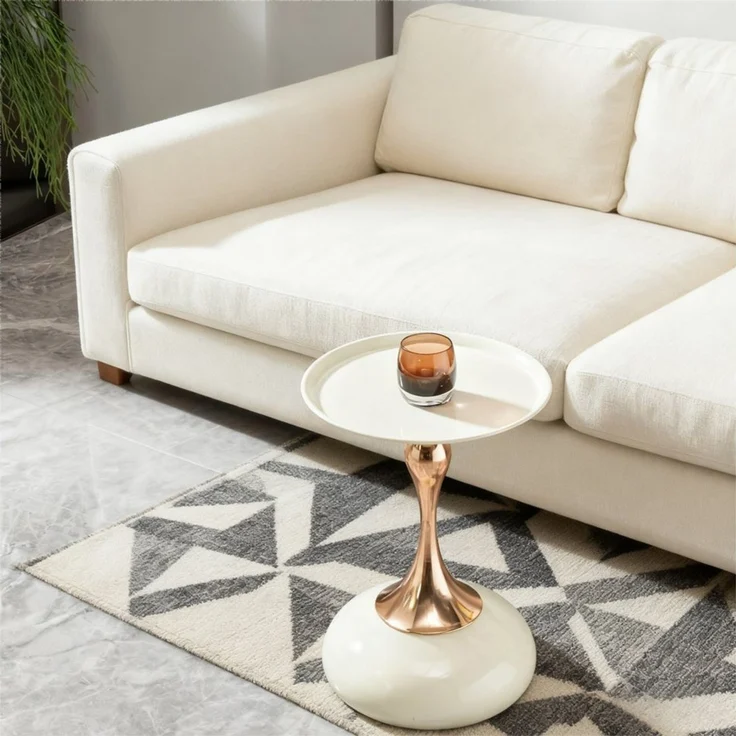 HAUSS SPOLE Couchtisch für das Wohnzimmer,Endtisch Beistelltisch mit Metallbasis,Weiß+Gold (Tisch mit runder Ablagefläche und kompakter Bauweise für flexible Platzierung im Innenbereich) – Bild 2