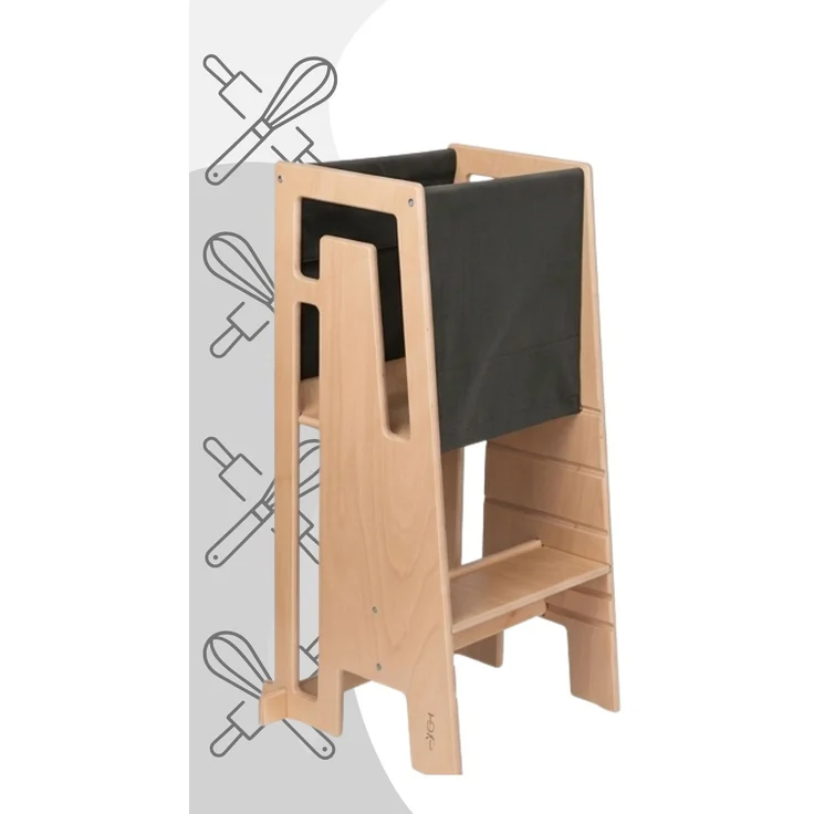 Tuki Lernturm inkl. Startertuch (Modell 2026) Dark Olive, Buche Natur – Bild 2