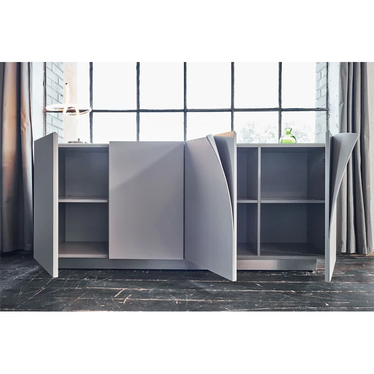 KAWOLA Sideboard EMMA Kunstleder grau Fuß Edelstahl gebürstet 78 x 42 x 180 cm – Bild 2