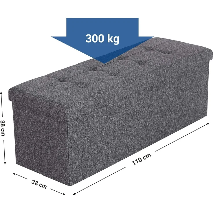 Sitzbank mit Stauraum, 110 cm, klappbare Sitztruhe, Aufbewahrungsbox, Fußbank, Dunkelgrau – Bild 5