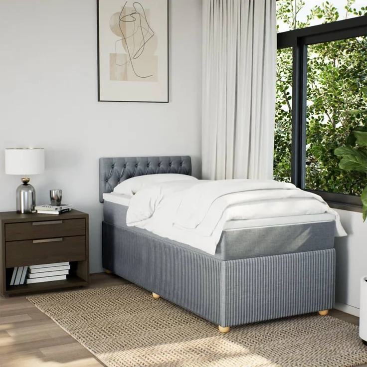 vidaXL Boxspringbett mit Matratze Hellgrau 80x200 cm Stoff 3289590 – Bild 4