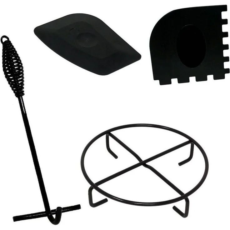 ToCi Grilltopf Dutch Oven Zubehör Set - Deckelheber, Untersetzer, Reinigungsschaber, (Grill-Zubehör, 4-tlg, passend für Dutch Oven, Feuertopf, Grill-Pfannen aus Gusseisen), Feuerfest, (Deckelheber, Untersetzer) / Spülmaschinenfest (Schaber)