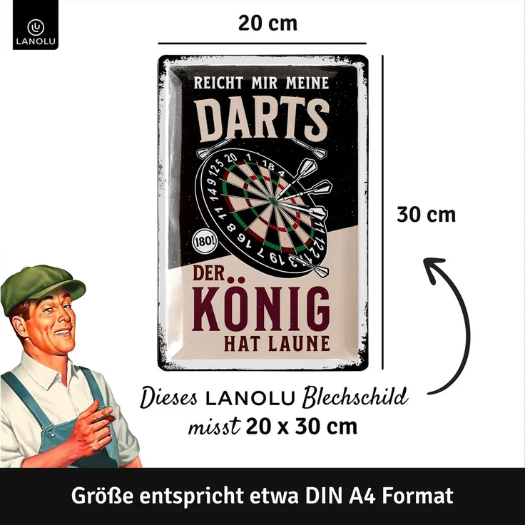 LANOLU Blechschild Der Dart König - 20x30cm – Metall – Mehrfarbig – 20174 – Bild 5