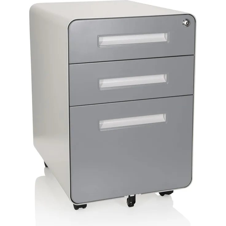 hjh OFFICE 743016 Rollcontainer Color Plus I Stahl Weiß/Grau Schubladenschrank mit Rollen, A4 Hängeregister, abschließbar