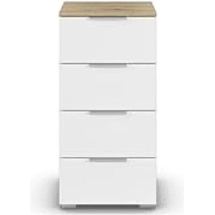 Rauch Möbel Alabama, Kommode für Schlafzimmer, Kinderzimmer, Garderobe, Flur, mit 4 Schubladen, Soft-Close-Funktion, Farbe Weiß/Eiche Artisan, Holz, Griff Alufarben, Maße 40 x 81 x 42 cm – Bild 4