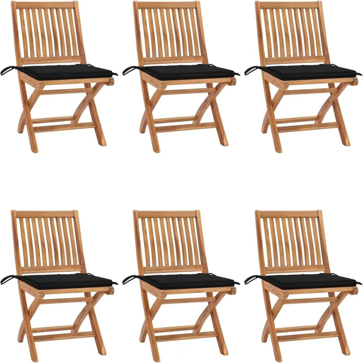 vidaXL Klappstühle mit Kissen, 6-teilig, Massivholz Teakholz 3072841