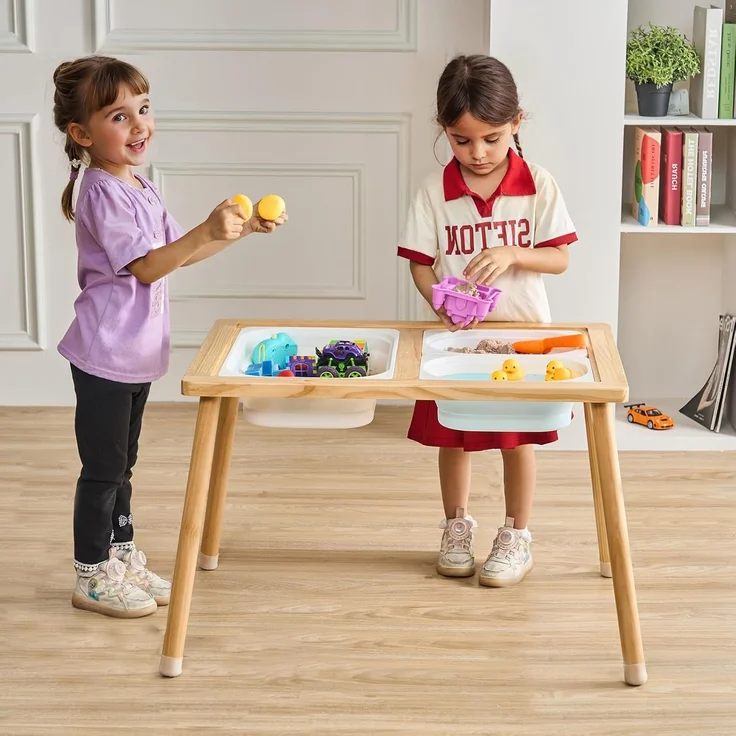 VEVOR Sensoriktisch für Kleinkinder Aktivitätstisch mit 3 faltbaren Aufbewahrungsbehältern & doppelseitiger Tafel, Sand- und Wassertisch Sensoriktisch für Kinder aus Holz zum Zeichnen Lernen Essen – Bild 8