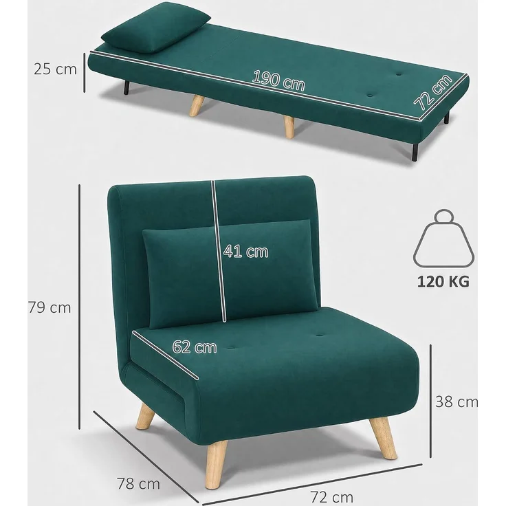 HOMCOM Schlafsessel, Polyester, Dunkelgrün, 72 x 78 x 79 cm – Bild 3