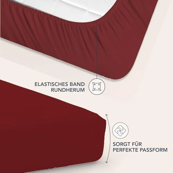 Dreamzie Spannbetttlaken 180x200 cm - 35 cm Tiefe Tasche - 100% Mikrofaser Bettlaken - Burgunderrot, Schadstoffgeprüft(Oeko TEX), Bettlaken mit Gummizug – Bild 4