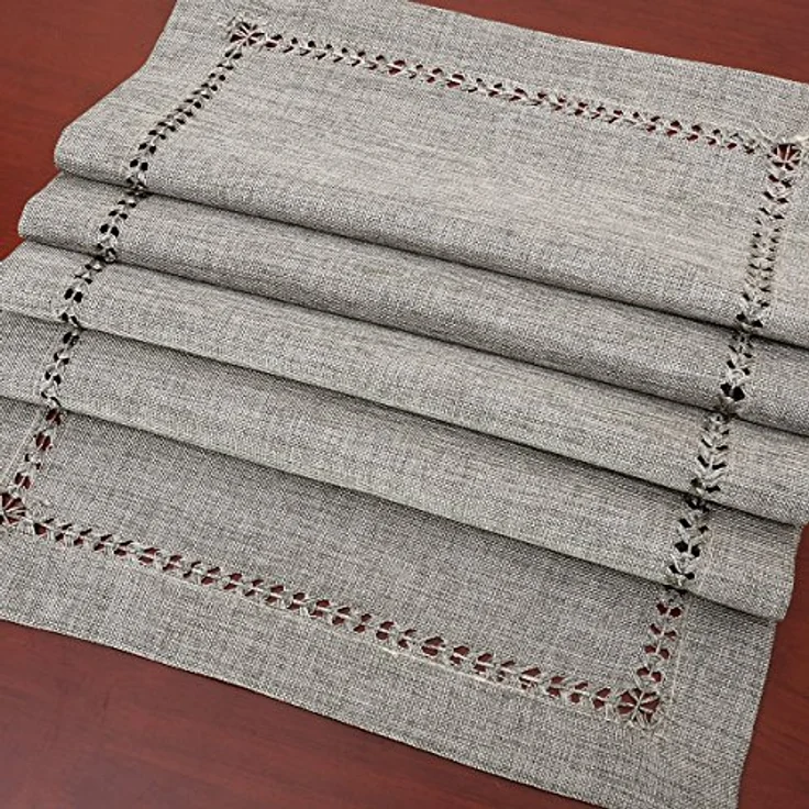 Grelucgo Tischläufer oder Kommode, handgefertigt, Hohlsaum, Grau, rechteckig, 35,6x91,4 cm – Bild 4