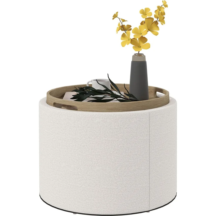 HOMCOM Sitzhocker mit Stauraum, Klappdeckel, Leinenoptik, Polsterhocker, Cremeweiß, 56 x 42 x 42 cm – Bild 1