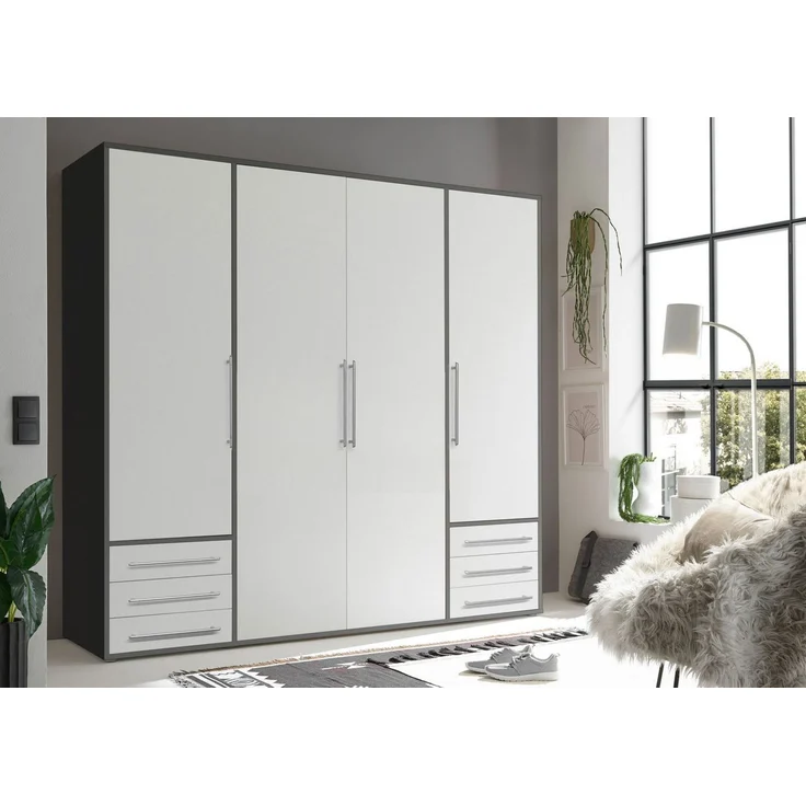 Stella Trading Schlafzimmerschrank, Holzwerkstoff, Weiß-Graphitfarben, Breite 206 cm – Bild 5