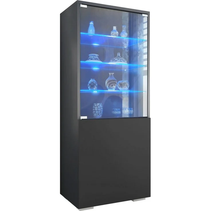 Vladon Standvitrine Granada (Vitrinenschrank, mit Glastür und Glaseinsatz inkl. LED) Anthrazit matt/Schwarz matt (50 x 122,5 x 34,5 cm) – Bild 5