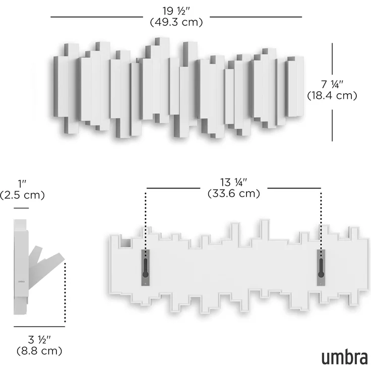 Umbra Stäbchen Garderobenhaken – Moderne und Platzsparende Garderobenleiste mit 5 Beweglichen Haken für Jacken, Mäntel, Schals, Handtaschen und Mehr, Weiss – Bild 3