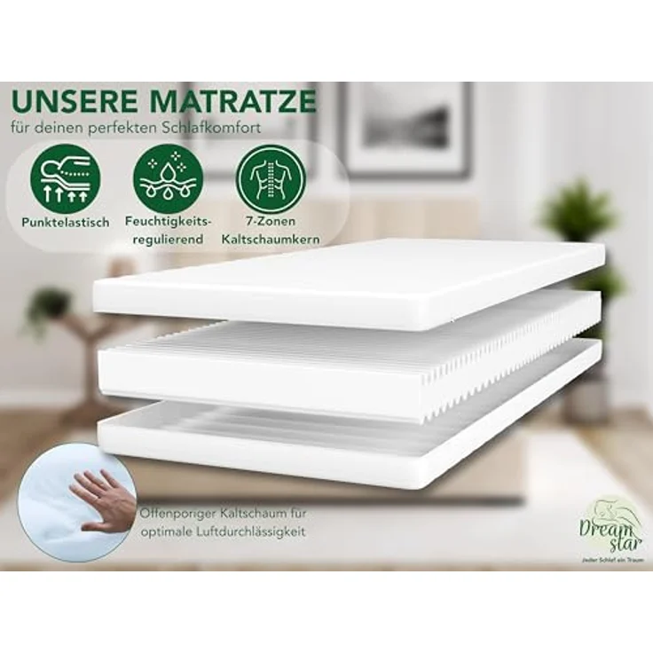 DREAMSTAR Simple Flex Duo I ergonomische 7-Zonen Kaltschaummatratze I Rollmatratze 12 cm hoch I Öko-Tex Zertifiziert I Härtegrad 2 und 3 (H2 & H3) I 180x200 cm – Bild 4