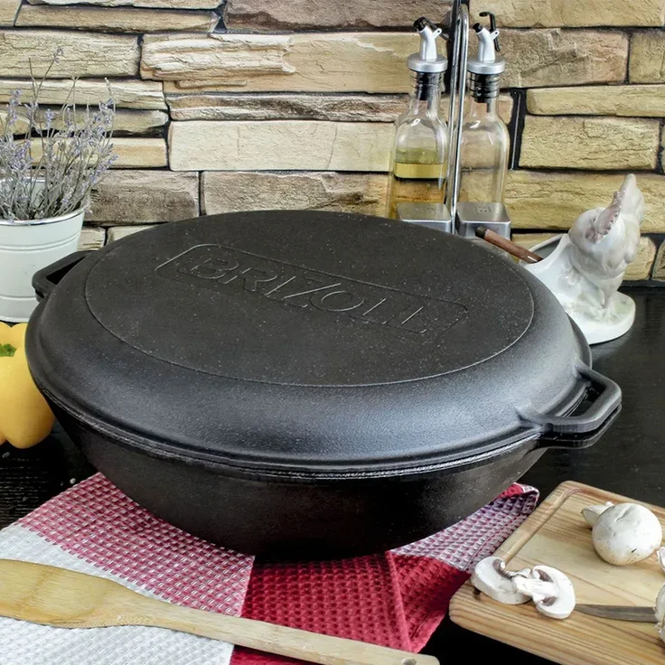 Ø36 cm Wok Gusseisen Kazan 8 L Grill-Deckelbratpfanne Asia Wokpfanne Induktion Kessel Campingtopf Kochtopf für alle Herdarten geeignet – Bild 8