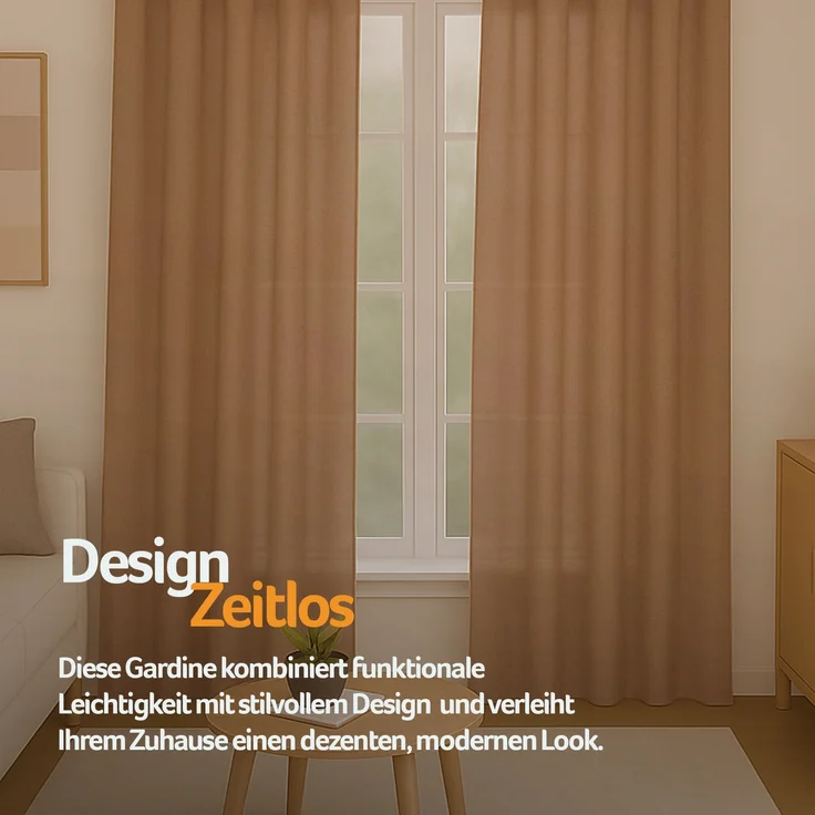 Gardine mit Ösen *** x *** cm ( Breite x Länge ) in ***, blickdichter Vorhang, Ösenvorhang in vielen Variationen 140x175 cm Hellbraun – Bild 8