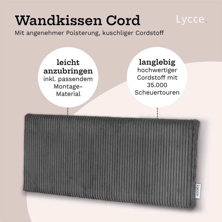 Lycce Kopfstütze Wandkissen Cord - Wandpolster Kopfteil Betten & Rückenkissen Sitzbank, (1 St) – Bild 9