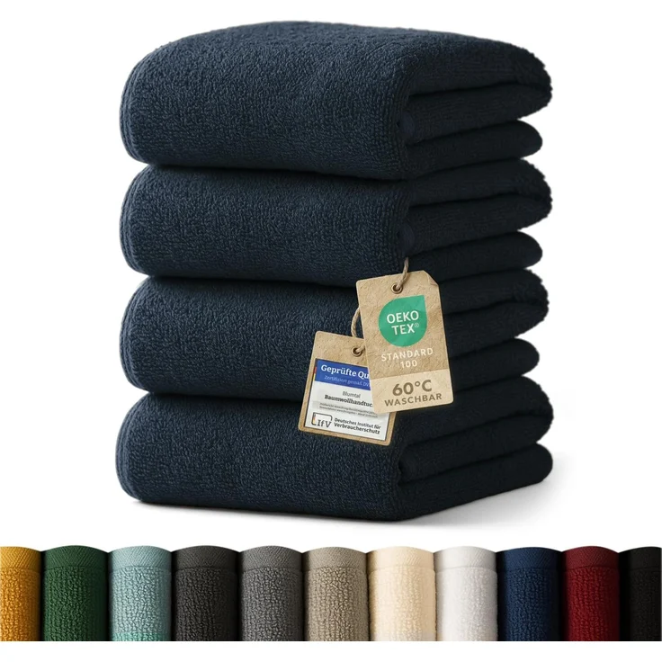 Blumtal Premium Frottier Handtücher Set 4 teilig 100% Baumwolle - Oeko-TEX zertifiziertes Towel 4X (50x100 cm) - Ultra saugstarkes Frottier Handtücher Set waschbar °60 - Handtuch Dunkelblau