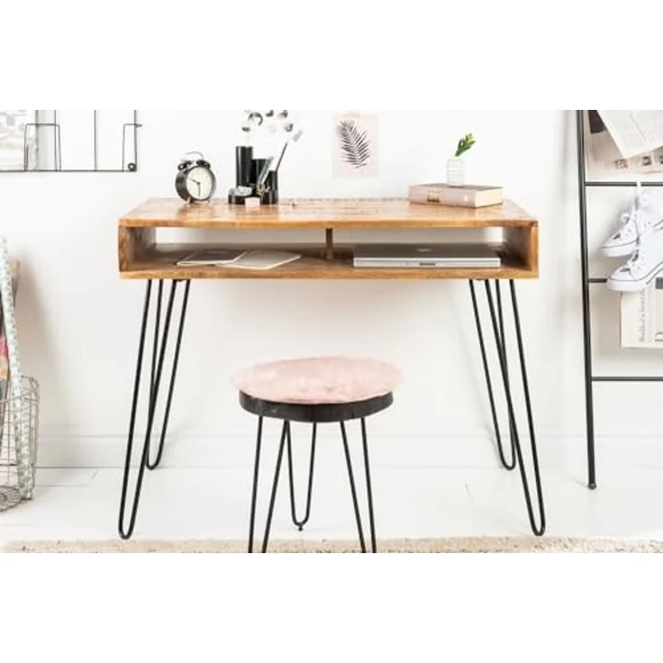 riess-ambiente Schreibtisch SCORPION 100cm natur, Arbeitszimmer · Massivholz · Metall · Home Office – Bild 5