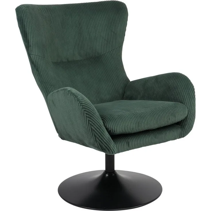 Hela Tische, Lounge-Sessel, Ohrensessel Samos, Bezug Cordstoff Grün, hoher Rücken, Trompetengestell 360° drehbar, 70 x 81 x 96 cm