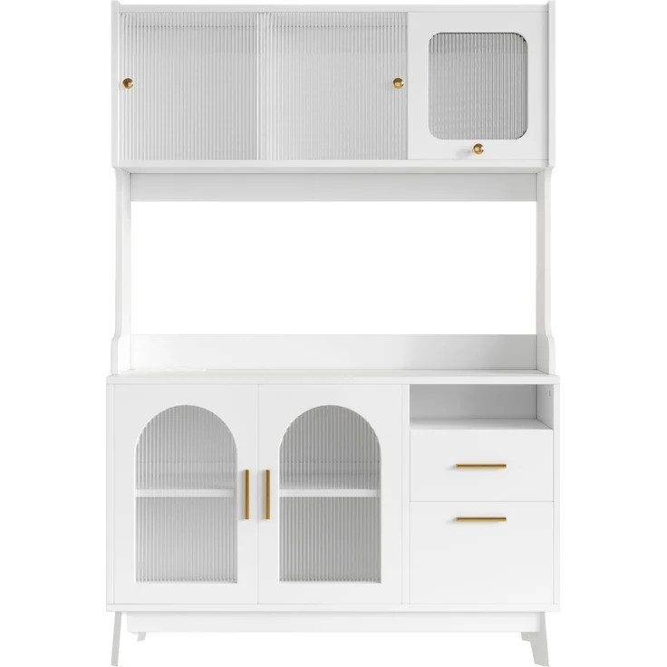 ZUBALIYA Buffetschrank 120 x 40 x 178 cm, mit Acrylglasfront, 2 Steckdosen, USB-A und USB-C, verstellbaren Einlegeböden, Weiß – Bild 10