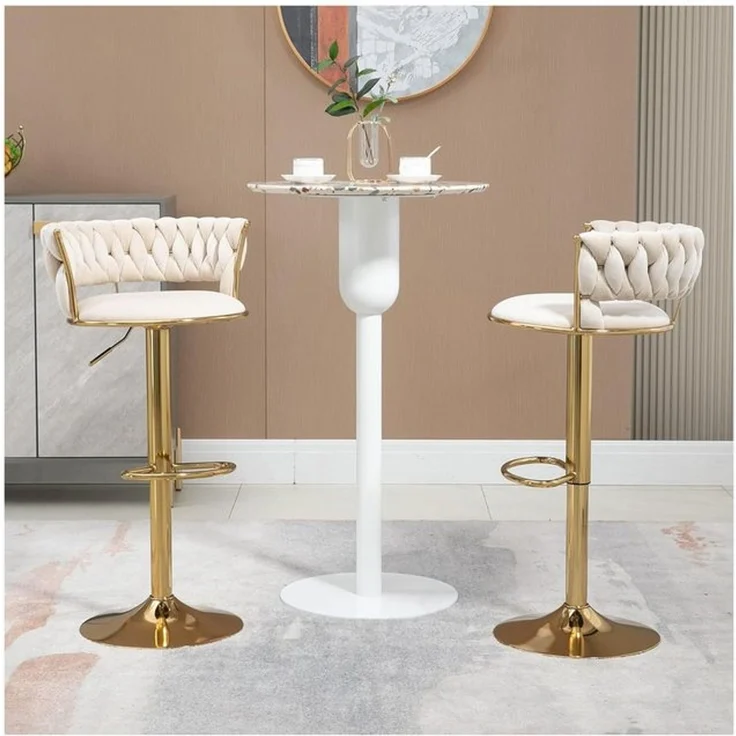PFCTART Barhocker Samt Barhocker 2er Set, 360° drehbar & höhenverstellbar (Set, 2 St, Goldene Basis, für Küche, Esszimmer & Kücheninsel), Handgefertigte Rückenlehne, weich gepolstert, luxuriöser Samt – Bild 4