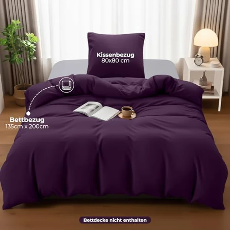 Utopia Bedding Bettwäsche 135x200 Set - Mikrofaser Bettbezug 135x200 cm + 1 Kissenbezug 80x80 cm - Lila – Bild 5