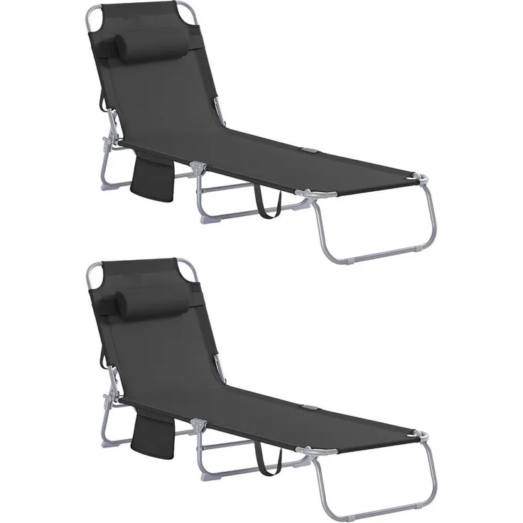 SoBuy Sonnenliege, Schwarz, Metall und Textil, verstellbar, 195x58x63 cm, Gartenmöbel für Balkon und Terrasse